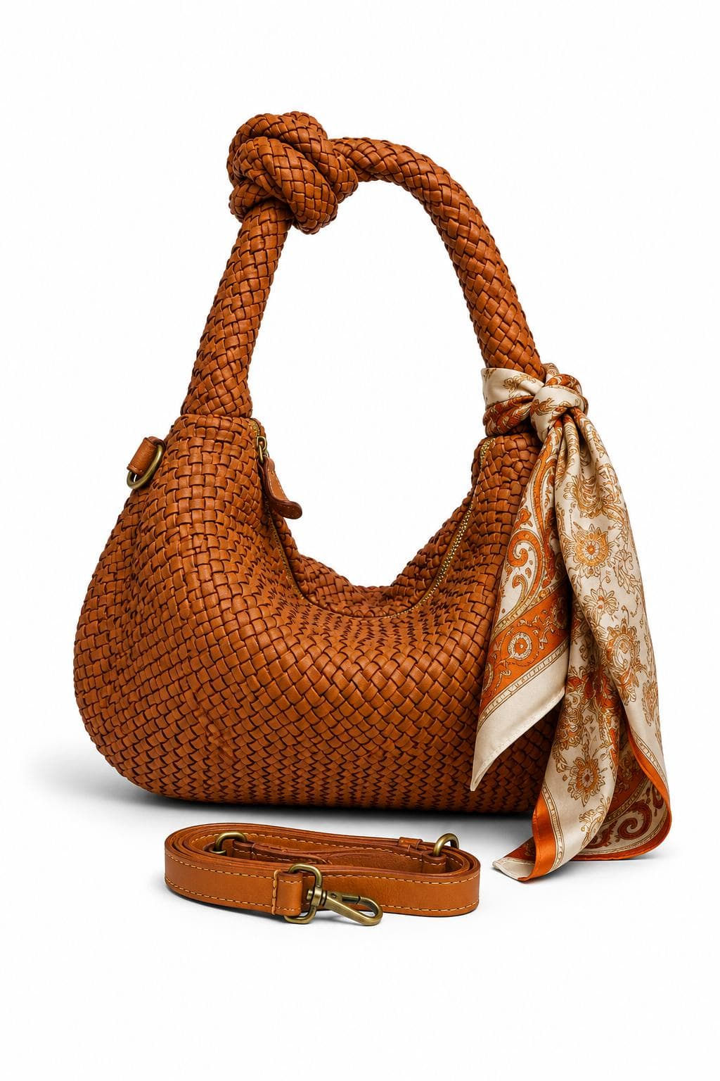 Bolso Éter camel - piel trenzada | Azul Celeste Milano