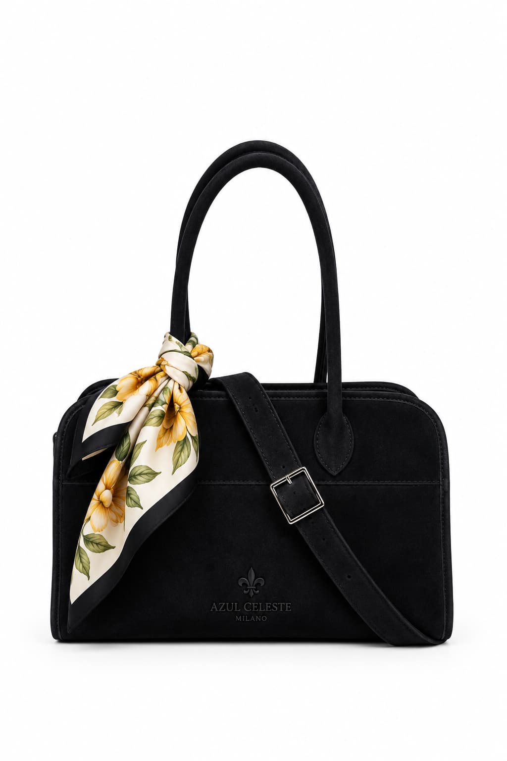 Bolso Positano negro - bolso de hombro en gamuza | Azul Celeste Milano