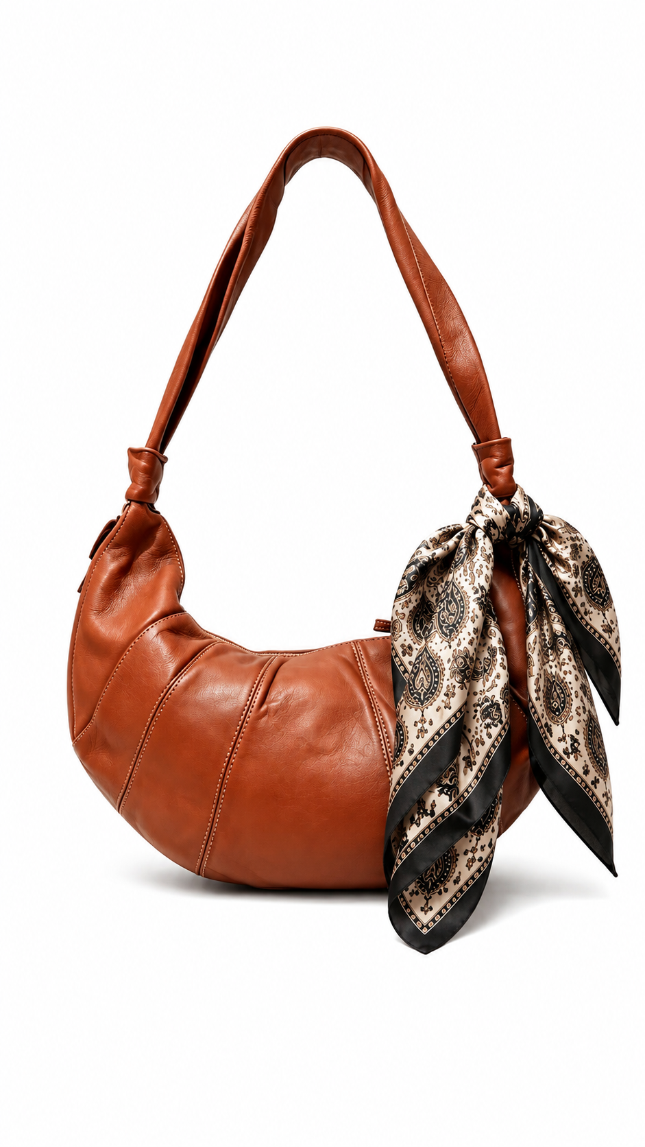 Bolso Cornetto piel lavada marrón forma croissant - Azul Celeste Milano