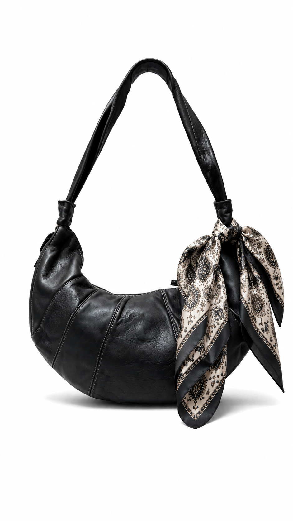 Bolso Cornetto piel lavada negro forma croissant - Azul Celeste Milano