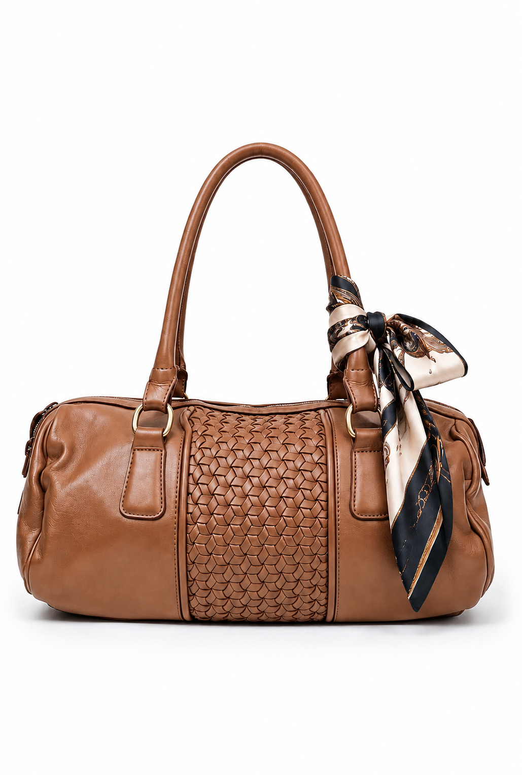 Bolso Tutti Piel Lavada color Marrón con panel trenzado artesanal – Azul Celeste Milano