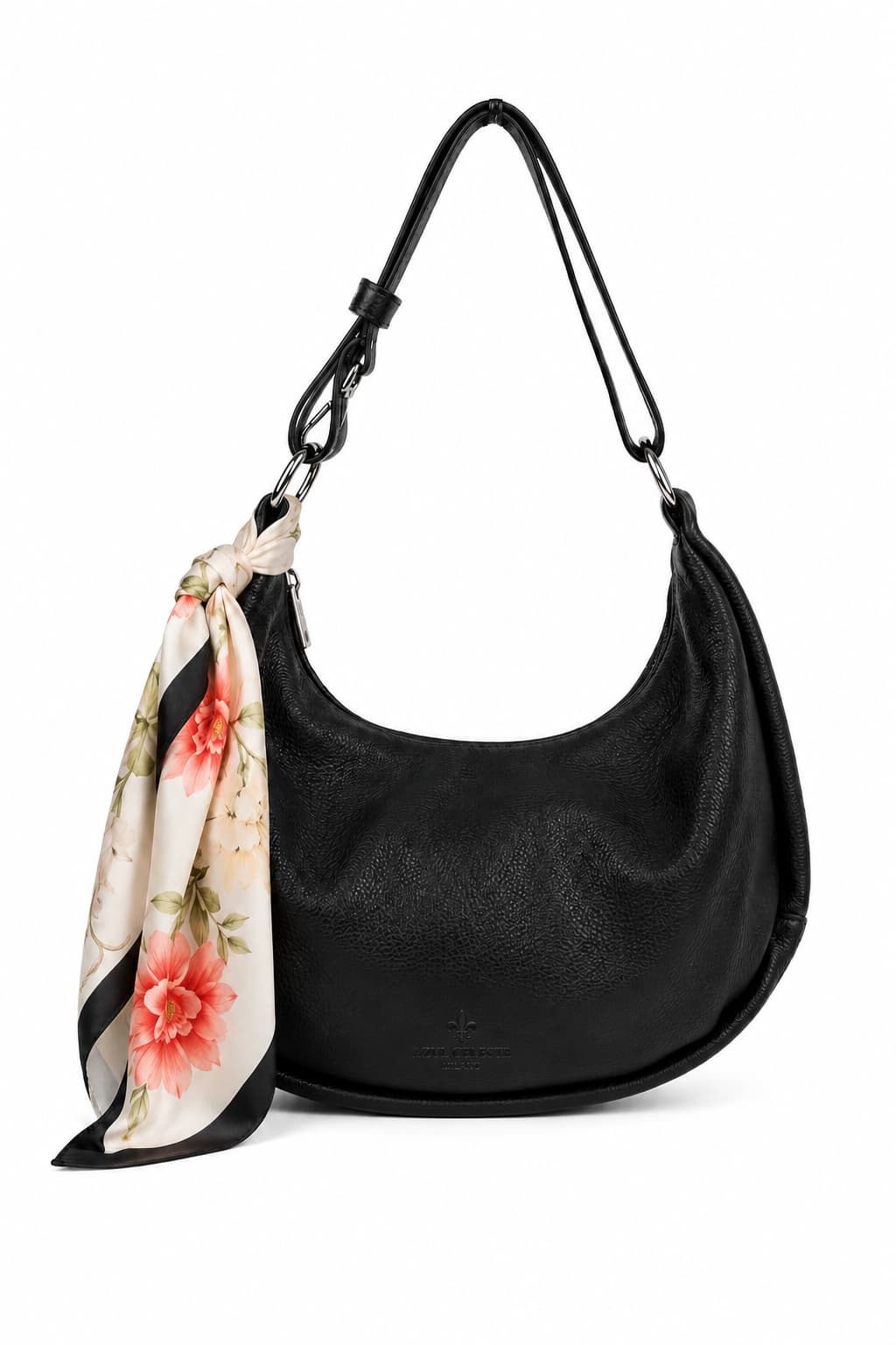 Bolso Tortellini negro - bolso medialuna piel italiana