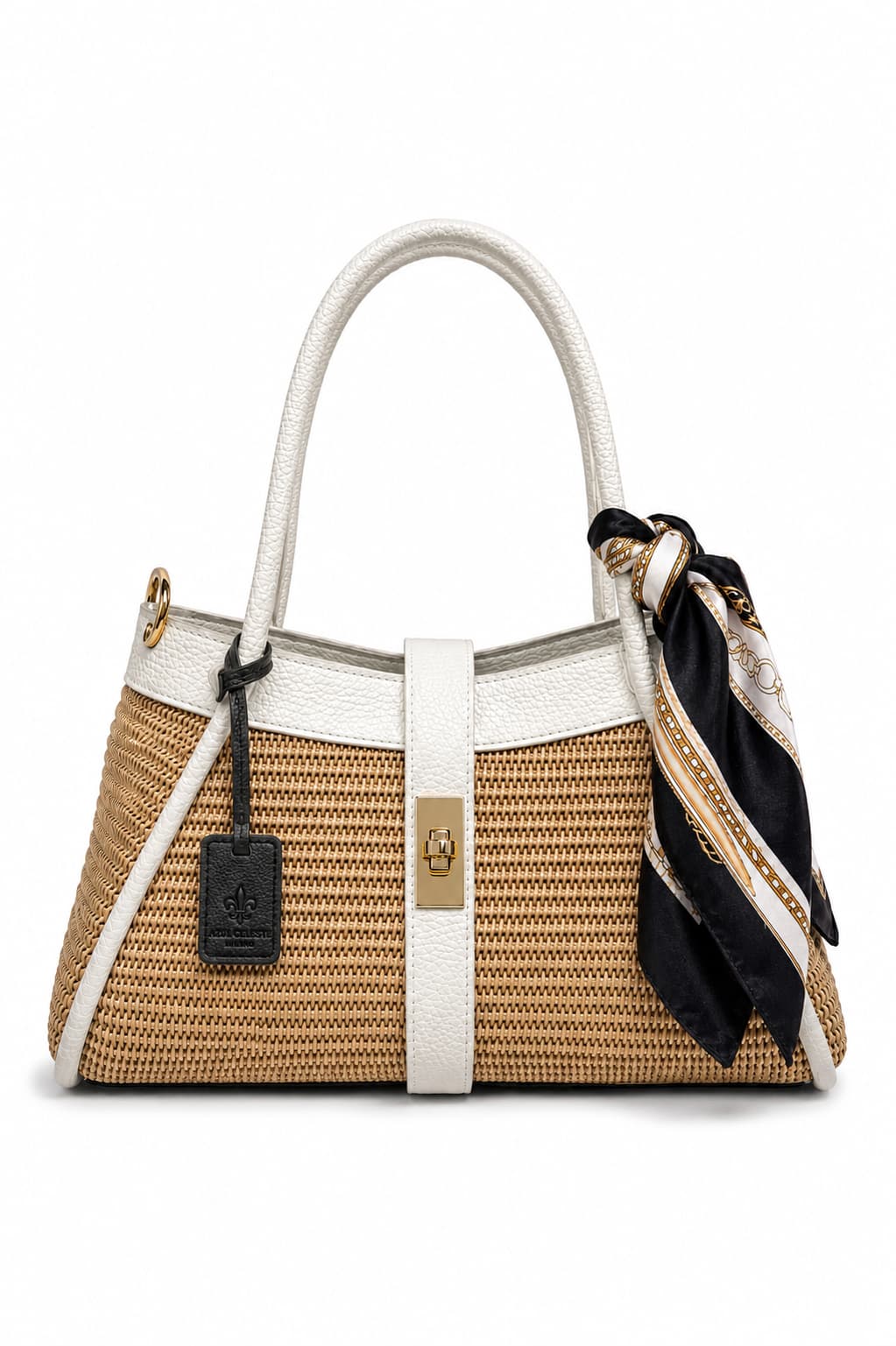 Bolso Tiramisù blanco - rafia y piel italiana | Azul Celeste Milano