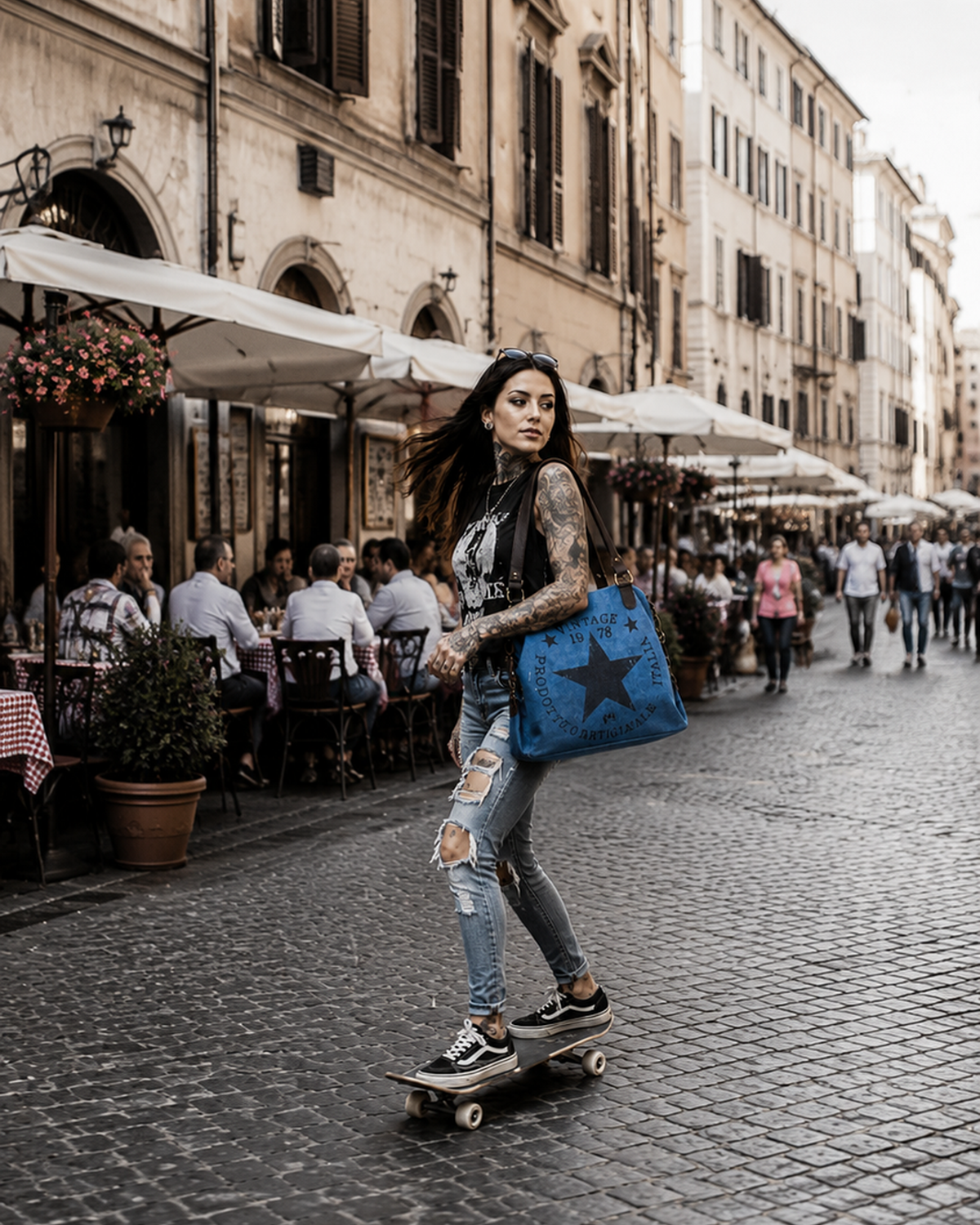 Bolso Rímini – Bolso de Lona con Asas de Piel Fabricado en Italia