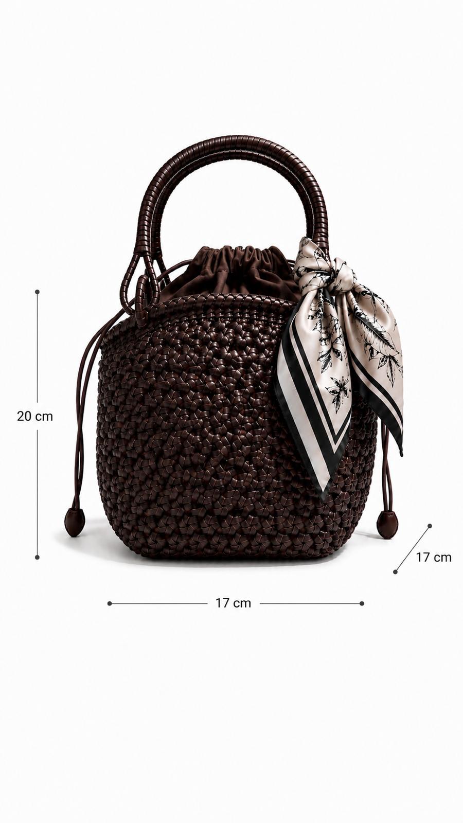 Bolso Éclat piel trenzada marrón, medidas 20x17x17 cm, Azul Celeste Milano