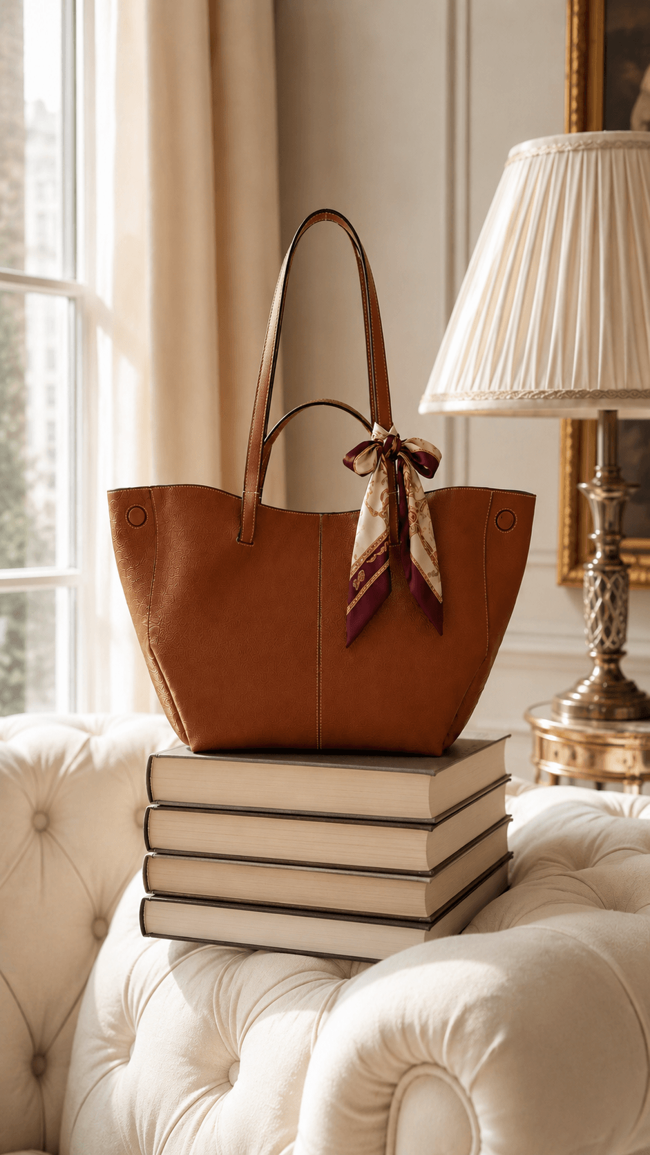 Bolso Tohu camel de piel auténtica con diseño elegante y gran capacidad para el uso diario.