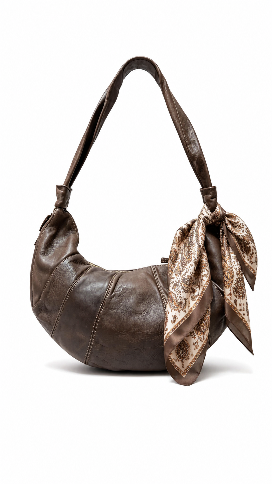 Bolso Cornetto piel lavada chocolate forma croissant - Azul Celeste Milano