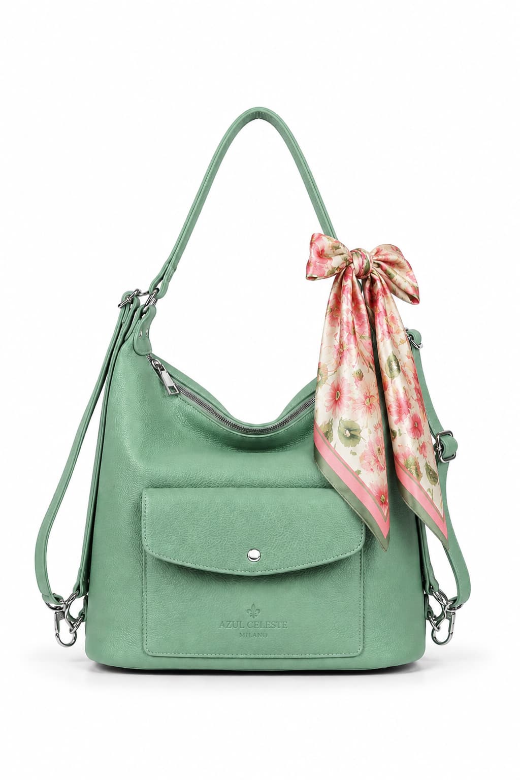 Bolso Bella Vita verde menta - mochila piel italiana